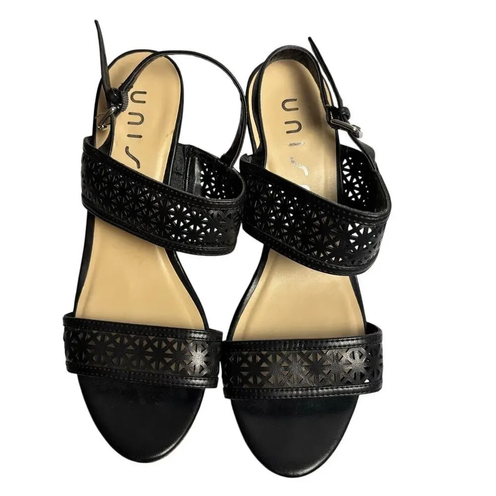 Unisa Black Wedge Geometric Cutout Sandals